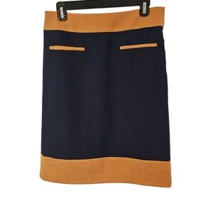 Ann Taylor Loft Size 4 Blue Camel Colorblock Skirt Lined Front Pockets